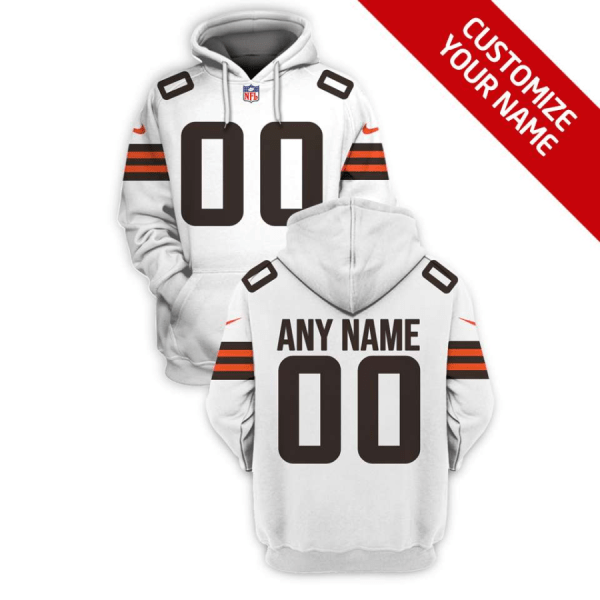 Men's White Cleveland Browns Active Player Custom 2021 Pullover Hoodie